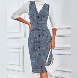 Button front tweed dress
